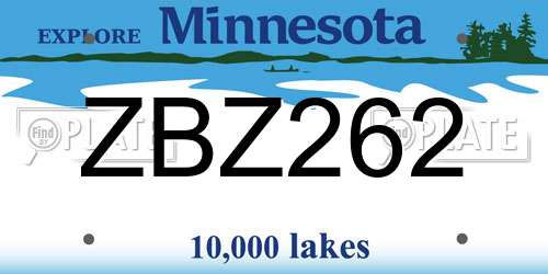 ZBZ262 Minnesota License Plate