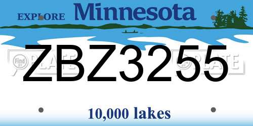 ZBZ3255 Minnesota License Plate