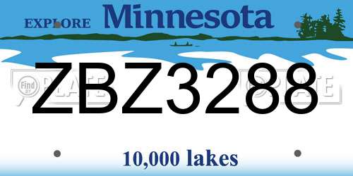 ZBZ3288 Minnesota License Plate
