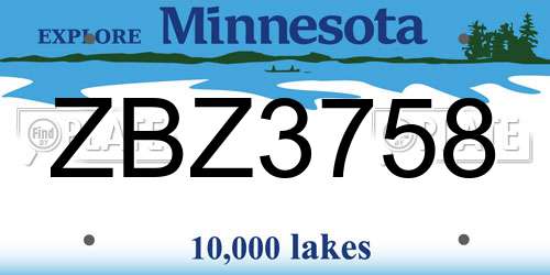 ZBZ3758 Minnesota License Plate