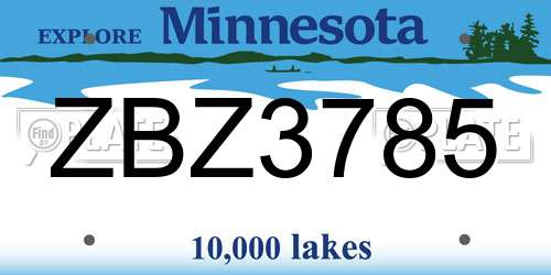 ZBZ3785 Minnesota License Plate