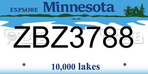 ZBZ3788 Minnesota License Plate