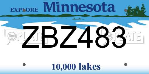 ZBZ483 Minnesota License Plate