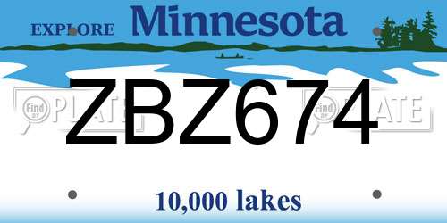 ZBZ674 Minnesota License Plate