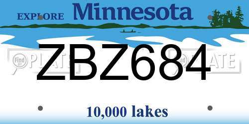 ZBZ684 Minnesota License Plate