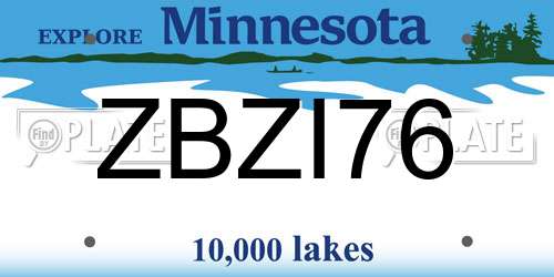 ZBZI76 Minnesota License Plate