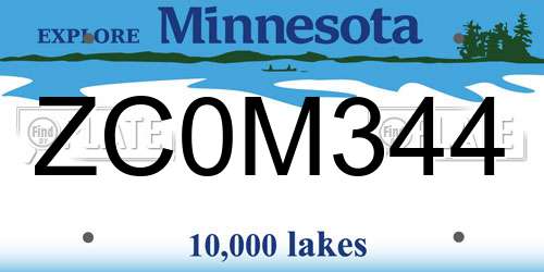 ZC0M344 Minnesota License Plate