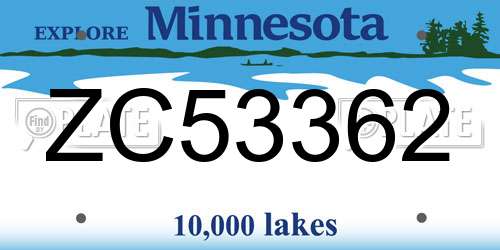 ZC53362 Minnesota License Plate