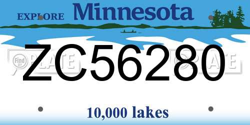 ZC56280 Minnesota License Plate