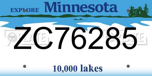 ZC76285 Minnesota License Plate