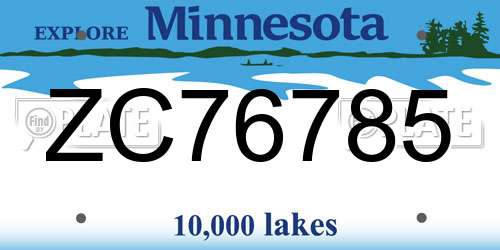 ZC76785 Minnesota License Plate