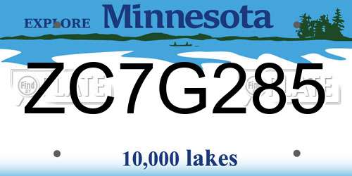 ZC7G285 Minnesota License Plate