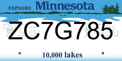 ZC7G785 Minnesota License Plate