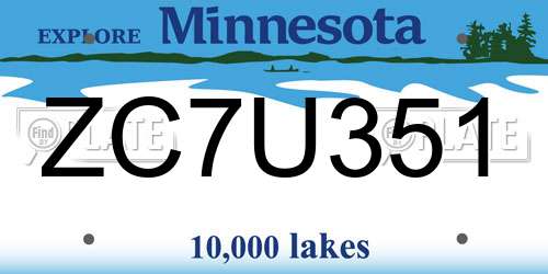 ZC7U351 Minnesota License Plate