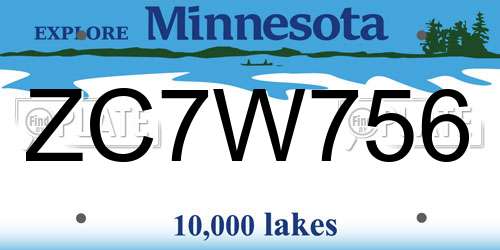 ZC7W756 Minnesota License Plate