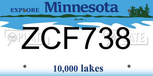 ZCF738 Minnesota License Plate
