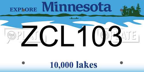 ZCL103 Minnesota License Plate