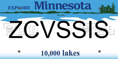 ZCVSSIS Minnesota License Plate