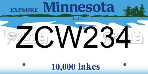 ZCW234 Minnesota License Plate