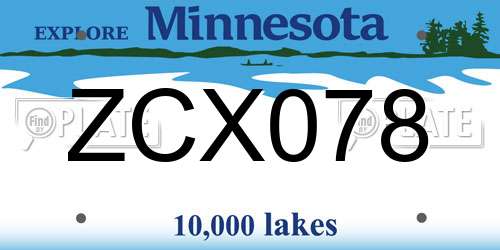 ZCX078 Minnesota License Plate