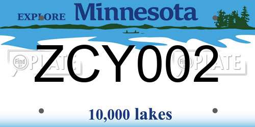 ZCY002 Minnesota License Plate
