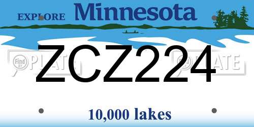 ZCZ224 Minnesota License Plate