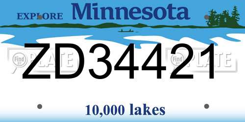 ZD34421 Minnesota License Plate