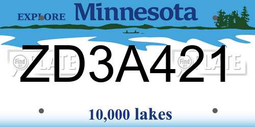 ZD3A421 Minnesota License Plate