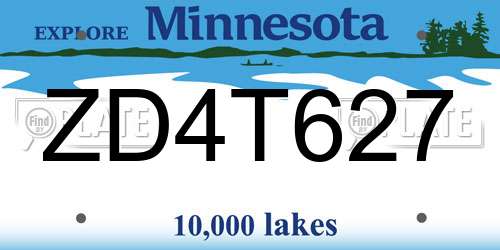 ZD4T627 Minnesota License Plate