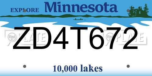 ZD4T672 Minnesota License Plate