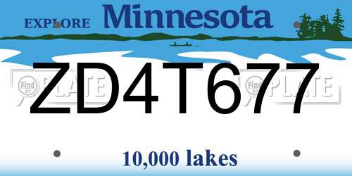 ZD4T677 Minnesota License Plate