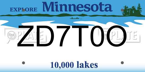 ZD7T0O Minnesota License Plate