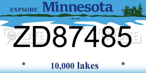 ZD87485 Minnesota License Plate