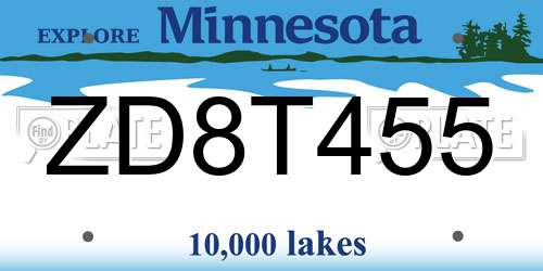 ZD8T455 Minnesota License Plate