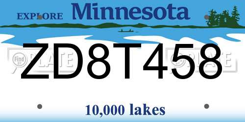 ZD8T458 Minnesota License Plate