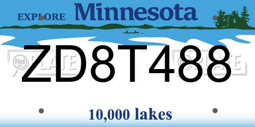 ZD8T488 Minnesota License Plate