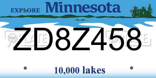 ZD8Z458 Minnesota License Plate