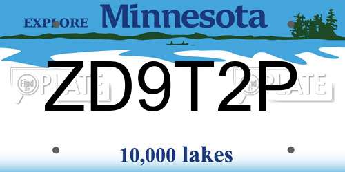 ZD9T2P Minnesota License Plate