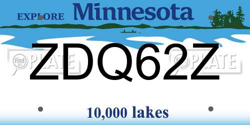 ZDQ62Z Minnesota License Plate