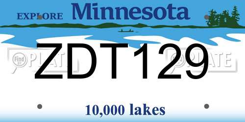 ZDT129 Minnesota License Plate