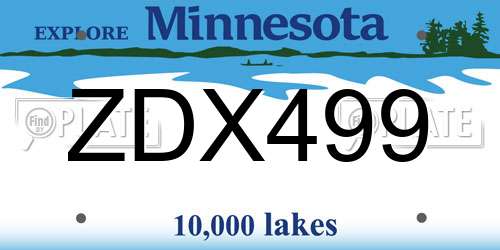ZDX499 Minnesota License Plate