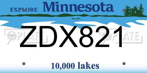 ZDX821 Minnesota License Plate