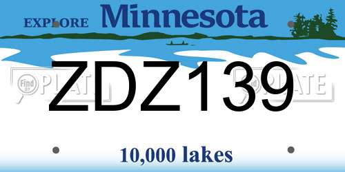 ZDZ139 Minnesota License Plate