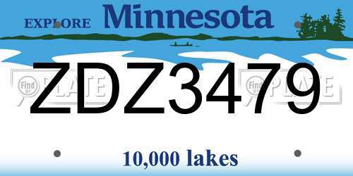 ZDZ3479 Minnesota License Plate