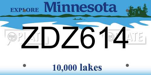 ZDZ614 Minnesota License Plate