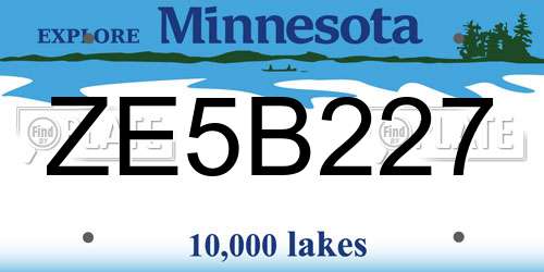 ZE5B227 Minnesota License Plate
