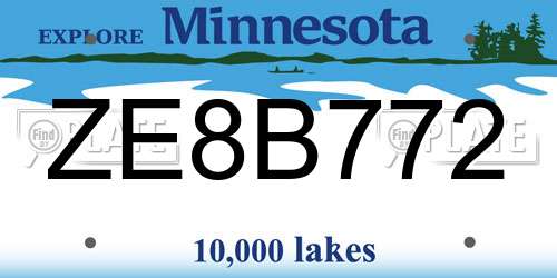 ZE8B772 Minnesota License Plate