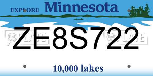 ZE8S722 Minnesota License Plate