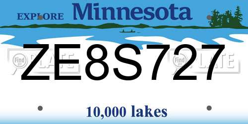 ZE8S727 Minnesota License Plate