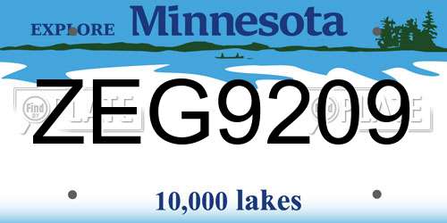ZEG9209 Minnesota License Plate